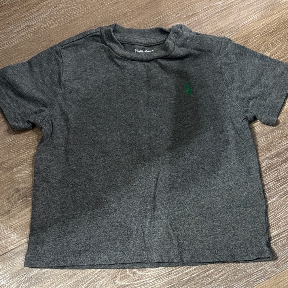 Baby Boy:Polo by Ralph Lauren Charcoal Tee with Green Emblem